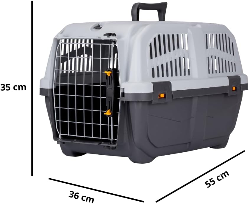 SKUDO 2 IATA Approved Pet Carrier XS (55x36x35cm) with metal door for flying small dogs and large cats.