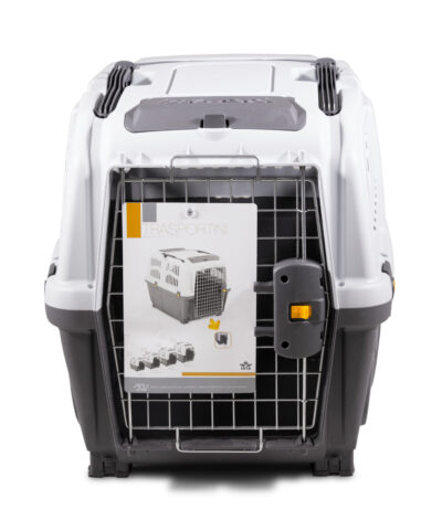SKUDO 4 IATA Approved Pet Carrier M ($68 \text{ x } 48 \text{ x } 51 \text{ cm} \text{ (H)}$) for flying large dogs up to $30 \text{ kg}$. Features secure metal door, storage pockets.