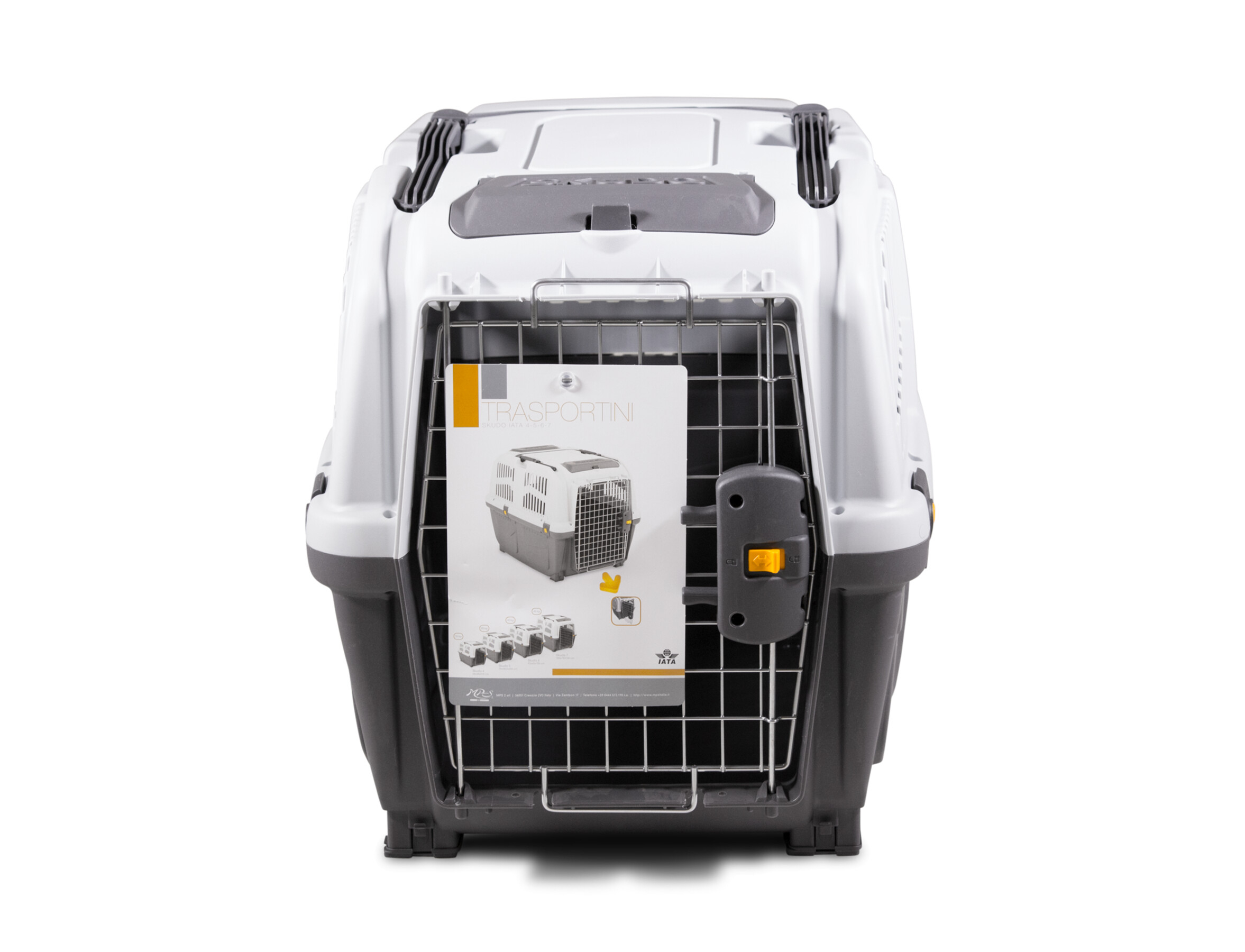 SKUDO 4 IATA Approved Pet Carrier M ($68 \text{ x } 48 \text{ x } 51 \text{ cm} \text{ (H)}$) for flying large dogs up to $30 \text{ kg}$. Features secure metal door, storage pockets.