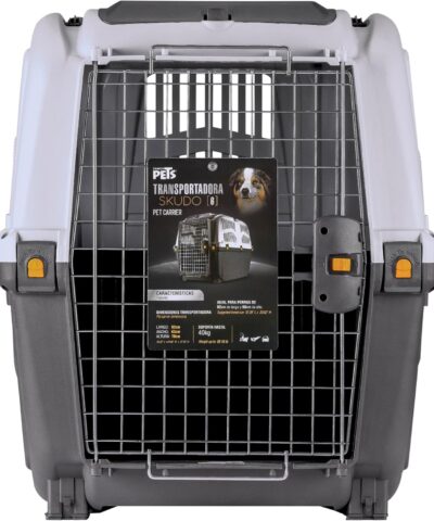 SKUDO 6 IATA Approved Pet Carrier XL (92x63x70cm) for flying very large dogs up to 45 kg from Dubai. Features secure metal door, storage pocket.