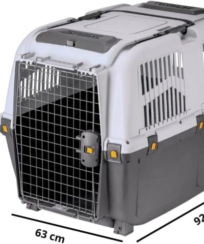 SKUDO 6 IATA Approved Pet Carrier XL (92x63x70cm) for flying very large dogs up to 45 kg from Dubai. Features secure metal door, storage pocket.