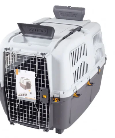 SKUDO 7 IATA Approved Pet Carrier XXL (105x73x76cm) for flying giant dog breeds up to 60 kg from Dubai. Heavy-duty metal door and rigid structure.